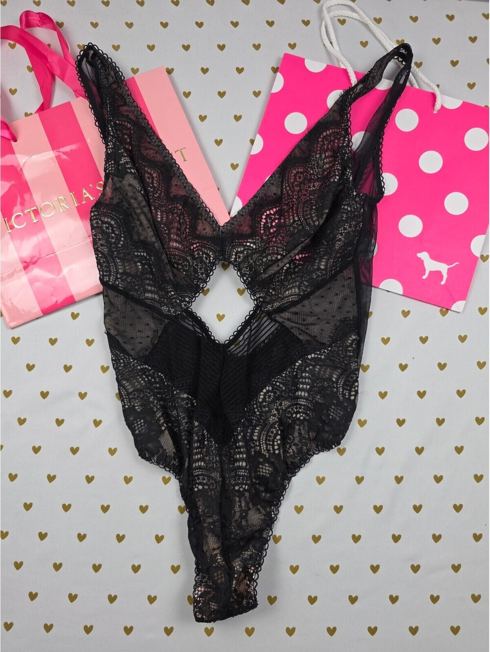 Victorias Secret Black Stretchy Sheer Teddy Bodysuit Medium